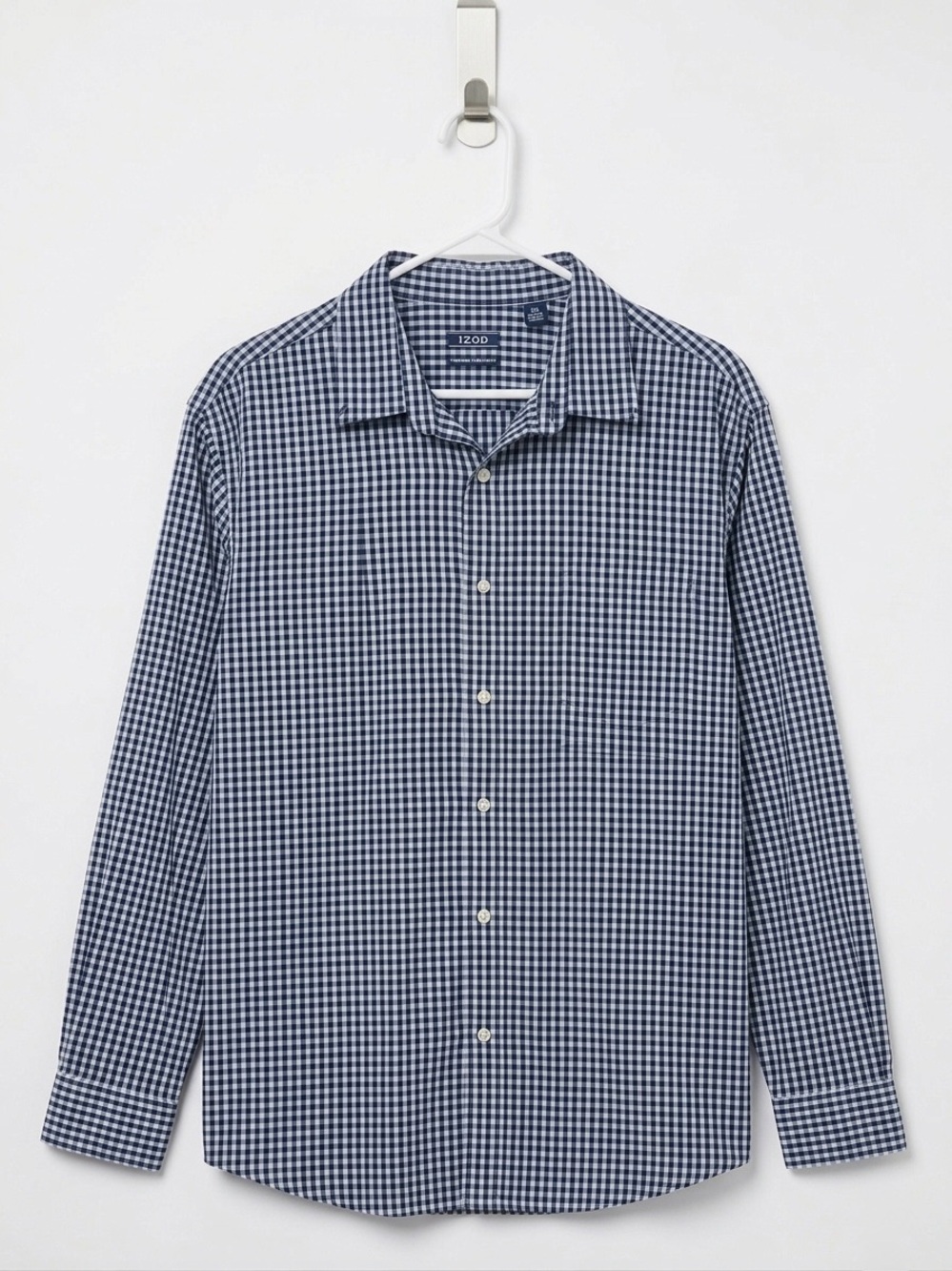 Izod Blue and White Gingham Button-Up Dress Shirt